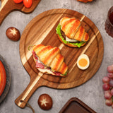 Tanlade 12 pcs Acacia Wood Cutting Board with Handle, Wooden Serving Board, Round Kitchen Chopping Boards Pizza Tray Paddle for Bread, Cheese Charcuterie, Fruit, Vegetables Tanlade