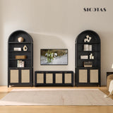 SICOTAS Book Shelf Arched Cabinet Bookshelf Arch 84.2" Tall Bookcase 5 Tier Large Bookshelves with Doors Storage Rattan Boho Wide Book Shelves Case for Living Room Kitchen Office Bedroom Library SICOTAS