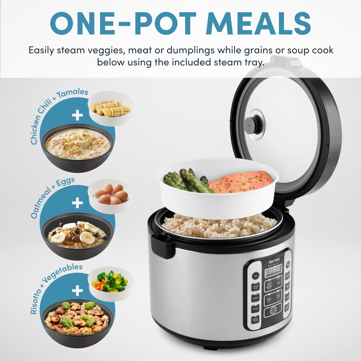 Aroma Housewares AROMA® Professional 20-Cup (Cooked) / 5Qt. Digital Rice Cooker, Steamer, and Slow Cooker Pot with 10 Smart Cooking Modes, Including Sauté-then-Simmer® AROMA