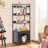 BEWISHOME Large Cat Litter Box Enclosure with 4 Tier Shelves and Doors, Hidden Cat Litter Box Furniture for Living Room, Industrial Indoor Cat House, Black, CMW06H BEWISHOME