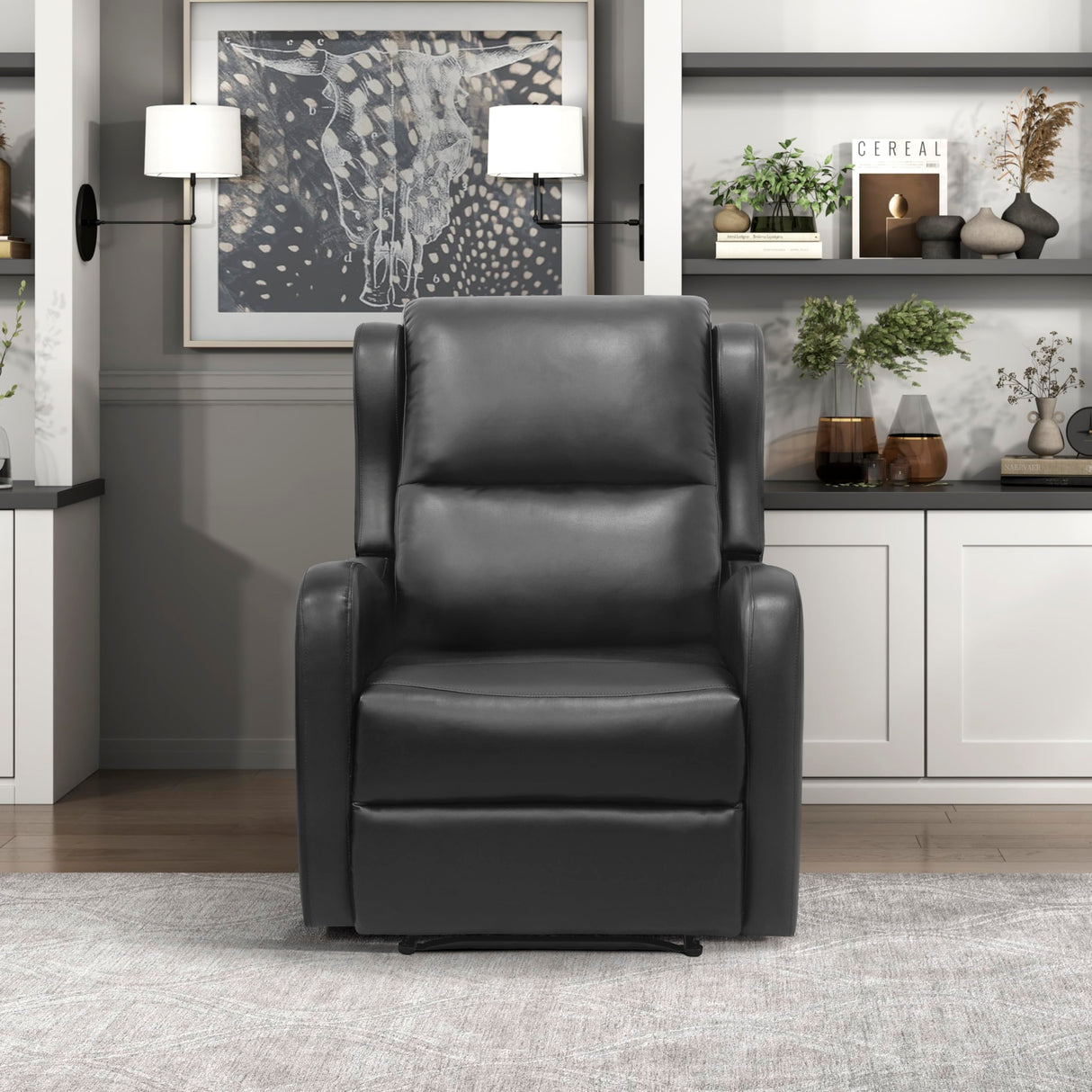 Lexicon Manual Recliner Chair, Reclining Sofa Chair, Home Theater Seating, Wall Hugger, Manual Recliner for Living Room/Office/Apartment, Easy Assembly, Black Faux Leather Lexicon