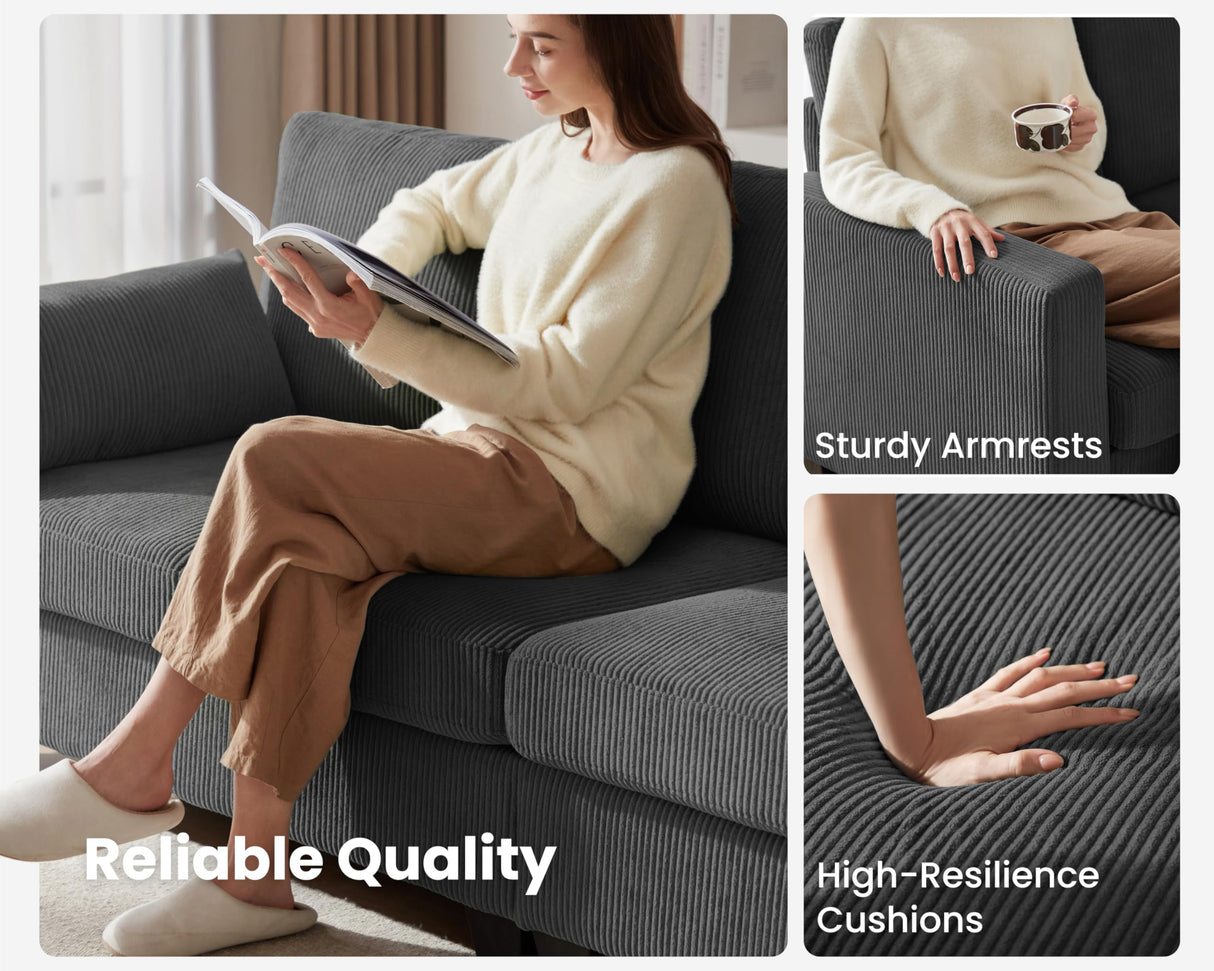 CHIC HOUSE Modular Sectional Couch| Corduroy L Shaped Sleeper Sofa, U-Shape Sofa Bed Convertible Chaise with Storage Ottoman for Living Room Modern Furniture (Dark Grey, 6 Seater L-Shaped) CHIC HOUSE