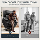 FLEXISPOT XL31 Power Lift Recliner Chair for Elderly, Oversized Electric Leather Lift Chair with Cup Holders, Side Pockets, Massage Reclining Chair Sofa for Living Room Bedroom (Black) FLEXISPOT