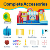 VIVOHOME 9 in 1 Bounce House for Kids, Market Theme Inflatable Bouncy Castle with Slide, 13x11 FT Inflated Bouncer for Outdoor with Blower, Basketball, Climb, Jump Area, Ball, Water Pool, Hoop VIVOHOME