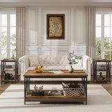 Bigbiglife Living Room Coffee Table Set of 3, Industrial Triangular-Design Coffee Table and 2 End Side Tables, 3 Piece Living Room Table Set with Large Storage for Apartment Home (Rustic Brown) Bigbiglife