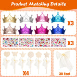 Hoedia 24+37Pcs Foam Crowns Set, Princess Tiaras and Foam DIY Crowns for Kids to Decorate for Birthday Party Crowns Favors with 24 Foam Crowns, 24 Wooden Wands, 12 Rhinestone Stickers,1 Silk Ribbon Hoedia