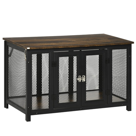 PawHut Furniture Style Dog Crate with Openable Top, Big Dog Crate End Table, Puppy Crate for Small Dogs Indoor, Spacious Interior, Pet Kennel, Brown, Black PawHut