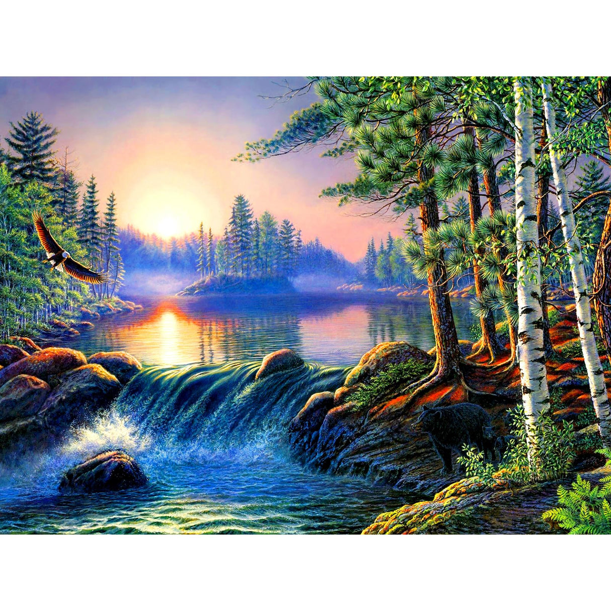 hill froeistung 5D Waterfalls,Sunset，Mountain, Lake, Forest Diamond Art Painting Kits for Adults,DIY Full Drill Nature Landscape Scenery Diamond Art Painting for Home Wall Decor Gifts (16X12 inch) hill froeistung