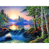 hill froeistung 5D Waterfalls,Sunset，Mountain, Lake, Forest Diamond Art Painting Kits for Adults,DIY Full Drill Nature Landscape Scenery Diamond Art Painting for Home Wall Decor Gifts (16X12 inch) hill froeistung