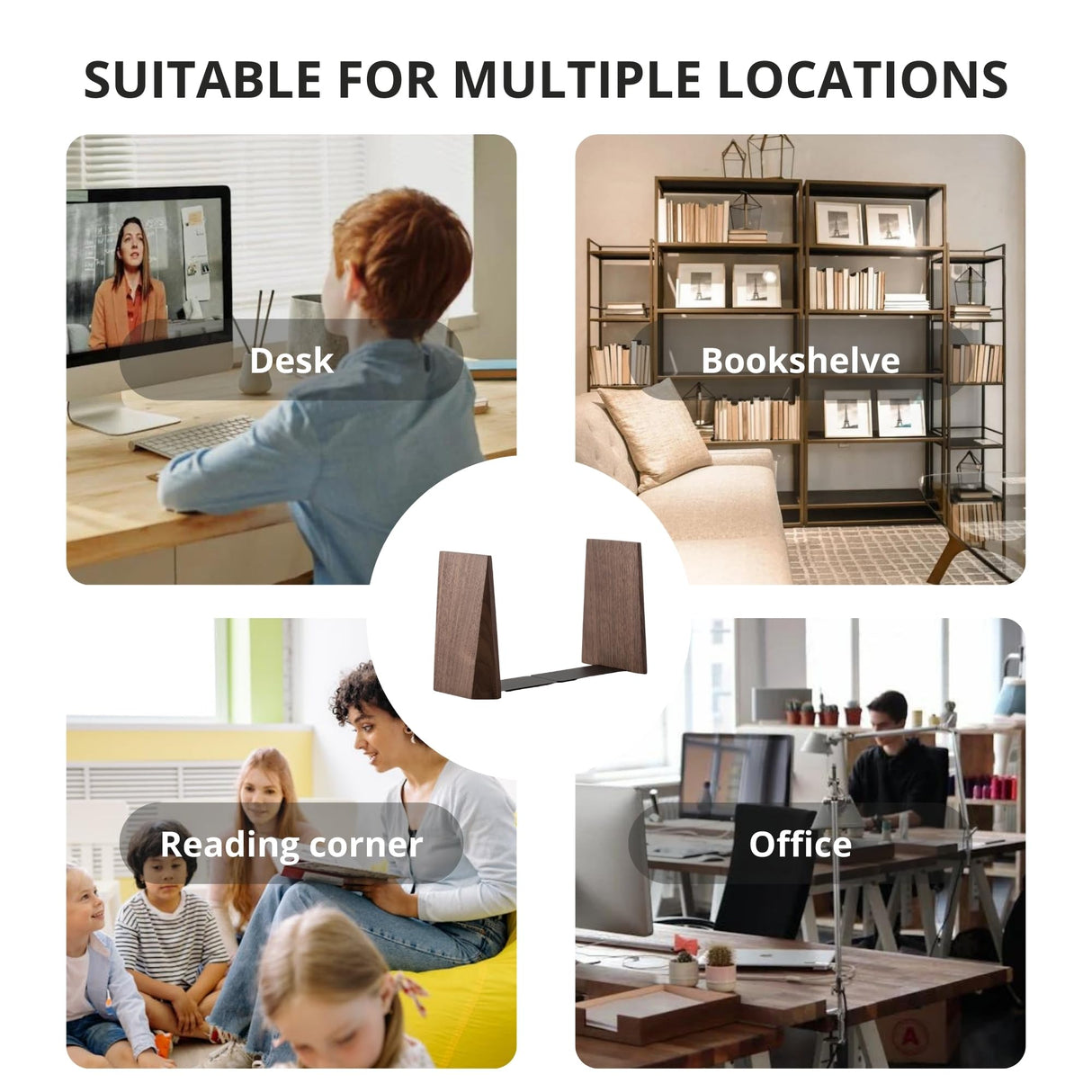 muso wood Book Ends, Handmade Wooden Bookends for Heavy Books, Creative Beveled Bookends for Shelves, Non-Skid Book Ends, Walnut-1Pair muso wood