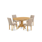 East West Furniture AVAB5-OAK-04 5 Piece Dining Room Table Set Includes an Oval Kitchen Table with Butterfly Leaf and 4 Light Tan Linen Fabric Parson Dining Chairs, 42x60 Inch, Oak East West Furniture