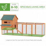 PawHut 137" Chicken Coop for 8-10 Chickens, Large Chicken House, Wooden Poultry Hen Cage with Nesting Box and Run for Backyard, Orange PawHut