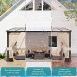 Halmuz 10x12ft Large Lean to Gazebo with Curtains & Netting,Wall Mounted Gazebo with Hard Top & Double Curtains,Metal Frame Garden Tent Suitable for Patio,Yards, Deck,Lawn, Garden,Grass-sand Halmuz