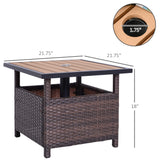 Outsunny 22'' Rattan Wicker Side Table with Steel Frame, Umbrella Insert Hole, Sand Bag for Outdoor, Patio, Garden, Backyard, Brown Outsunny