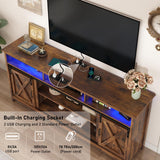 70" LED Farmhouse TV Stand for 80/75/70 Inch TVs,Tall Entertainment Center Storage Cabinets w/Power Outlets and Sliding Barn Door,Rustic TV Stands for Living Room,Media Console Cabinet (Brown) Hlivelood