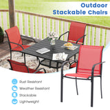 VICLLAX 11 Pieces Patio Dining Set for 10, Outdoor Furniture Set Includes 60" Round Outdoor Table and 10 Lawn Stackable Chairs, Black Tabletop and Red Fabric VICLLAX