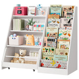 IRONCK Kids Bookshelf and Toy Storage, 42" Wide Large Toddler Bookshelf with Movable Drawer and 5 Sling Pockets, Montessori Book Shelf for Kids Rooms-White IRONCK