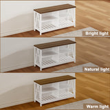 ChooChoo Farmhouse TV Stand for TVs up to 55 Inch, Modern Entertainment Center with 4 Open Shelves & Built-in Cable Holes, Media TV Console for Living Room, Bedroom, White ChooChoo