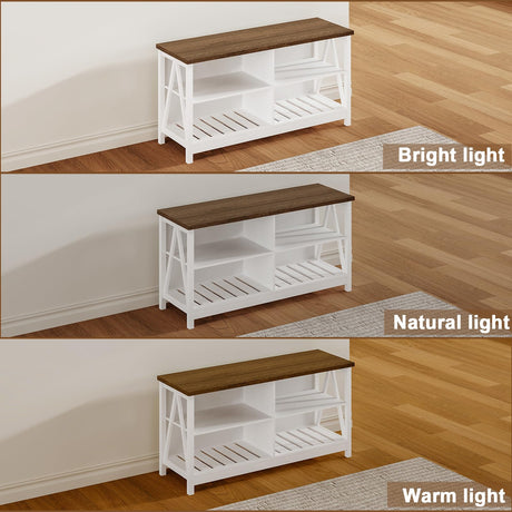 ChooChoo Farmhouse TV Stand for TVs up to 55 Inch, Modern Entertainment Center with 4 Open Shelves & Built-in Cable Holes, Media TV Console for Living Room, Bedroom, White ChooChoo