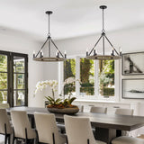 Kira Home Jericho 24" 6-Light Industrial Rustic Farmhouse Wagon Wheel Chandelier, Round Kitchen Island Light, Black + Gray Oak Wood Finish Kira Home