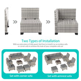 Muphyers 11-Piece Outdoor Patio Furniture Set with Rocking Swivel Chair Wicker Sectional Sofa Set, Patio Conversation Set with Ottomans & Coffee Table for Garden, Backyard, Poolside, Grey Muphyers