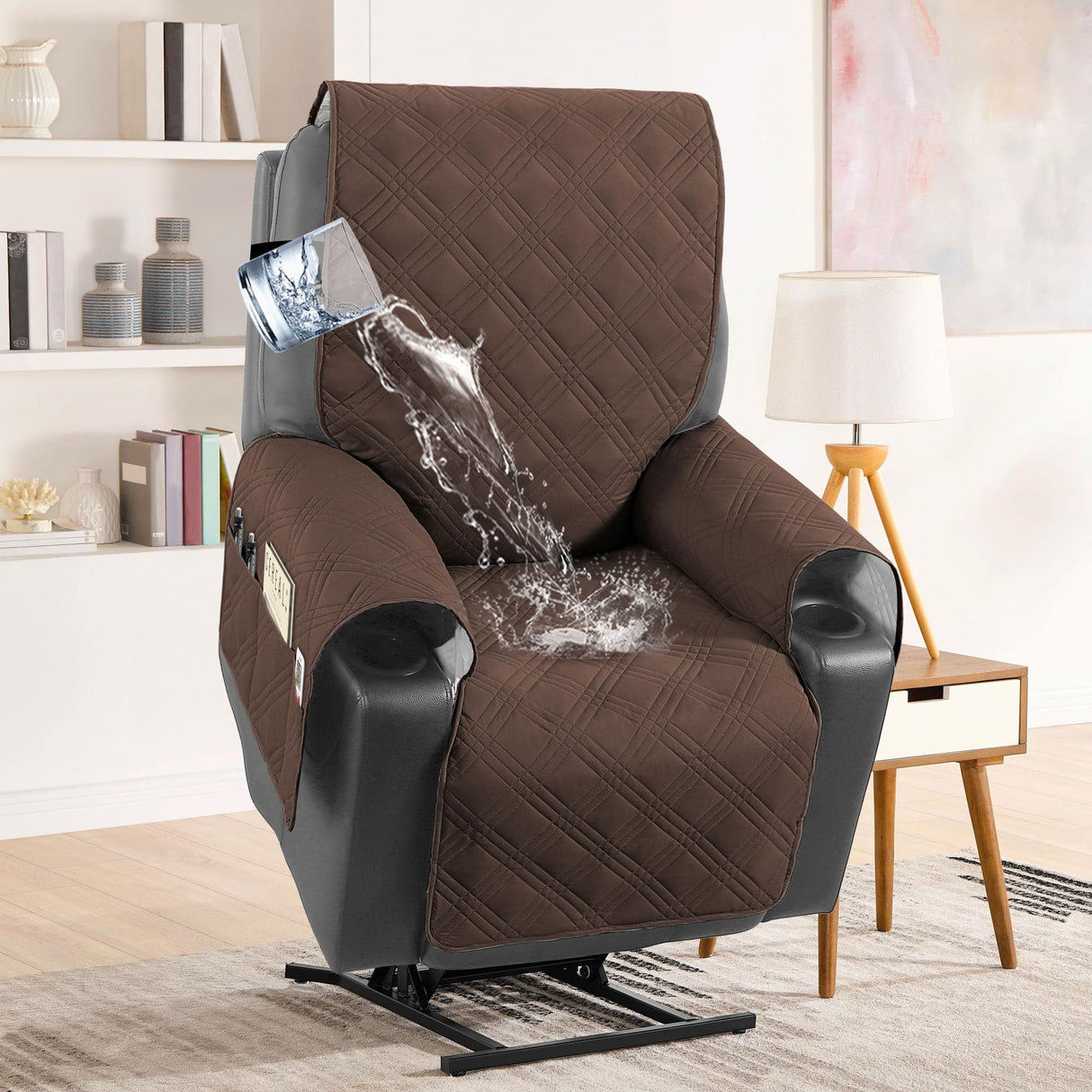 H.VERSAILTEX 100% Waterproof Recliner Chair Cover Non-Slip Reclining Cover for Electric Power Lift Recliner Chair Washable Reclining Chair/Furniture Protector for Kids, Pets,Brown/Beige H.VERSAILTEX