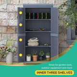 Outsunny Wooden Garden Shed, Outdoor Storage Cabinet with Waterproof Galvanized Metal Roof, Narrow Tool Shed with 3 Shelves and Lockable Door, Gray Outsunny