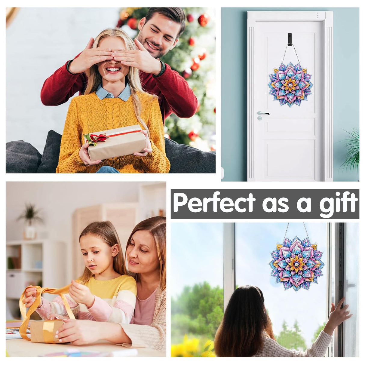 Bimkole Mandala Flower Diamond Art Hanging Kit for Adult, DIY 5D Diamond Art Window Pendant, Acrylic Crystal Art Hanging Ornament Home Wall Garden Front Door Sign Outdoor Decor 7.8x7.8 Inch Bimkole