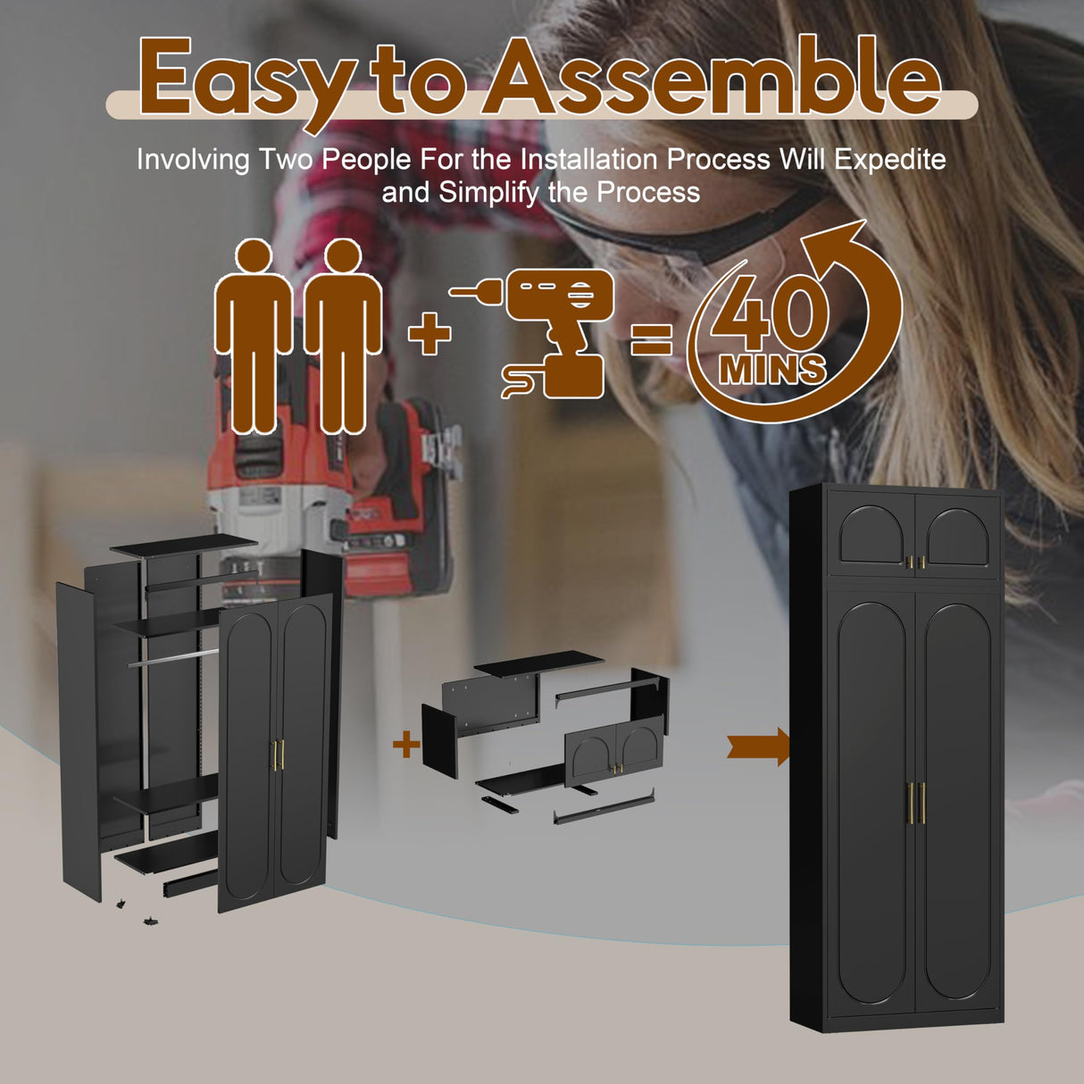 UNICOLY 86" Armoire Wardrobe Closet, 71'' Metal Closet with 15" Cabinets, Wardrobe Cabinet with Hanging Rod, for Bedroom School, Employee, Gym, Armarios De Ropa para DormitorioAssembly Required, Black UNICOLY