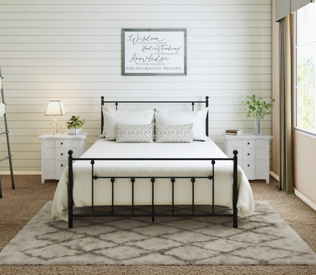 Golden Gate Beds Victorian Bed Frame Elegant Vintage Style - Metal Steel Platform, Wrought Iron Headboard and Footboard, Sturdy Heavy Duty High Ground Design, No Box Spring Needed - Black, Queen Size AMBEE21