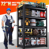 72”H Garage Shelving,Adjustable Garage Storage Shelves,2500LB Heavy Duty Shelves,Easy Assembly Metal Shelves, 5T Shelving Unit Metal Shelf Rack for Basement Industrial Black 72''H*35.4''W*15.7''D ZIWJHK