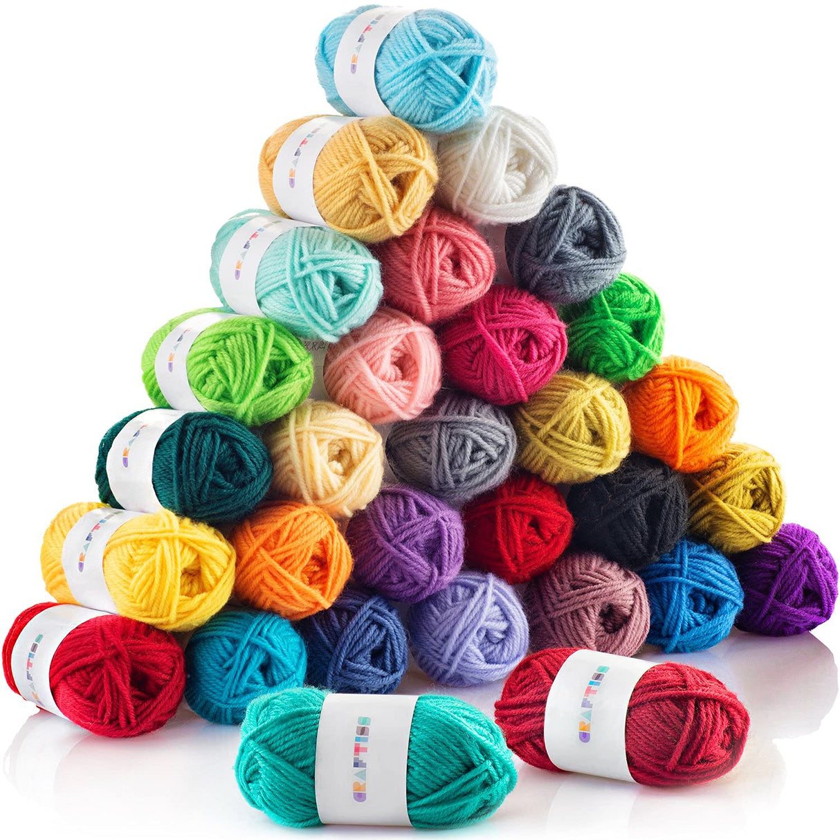 CRAFTISS 30x0.7Oz Acrylic Yarn Mini Skeins - 1300 Yards of Soft Yarn for Crocheting and Knitting Craft Project, Assorted Starter Crochet Bulk Kit for Adults and Kids CRAFTISS