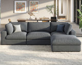 PaPaJet Modular Sectional Sofa, 114 Inches Oversized Down Filled Sectional Sofa, 4 Seats L Shaped Cloud Couch with Chaise, Ottoman, Comfy Sofa for Living Room, Grey Linen Couch Set PaPaJet