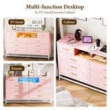 GAOMON Bedroom Dresser with 8 Large Storage Drawers, Wood Pink Dresser with LED Lights & Charging Station, TV Stand Dresser & Chests of Drawers for Closet, Hallway, Entryway GAOMON
