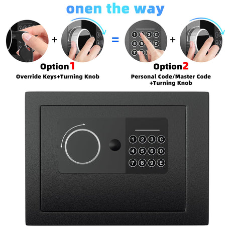 Digital Electronic Money Safe, Steel Security Lock Box with Keypad, Office Hotel Business Jewelry Gun Cash Safe, 0.23 Cubic Feet, 9.06" W x 6.69" D x 6.69" H（black） CDC DIGI