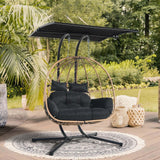 Double Egg Chair wth Stand Hammock Swing Chair Foldable Hanging Loveseat, Outdoor Hammock Egg Chair for Patio, Bedroom, Garden and Balcony (Black) VIXLON