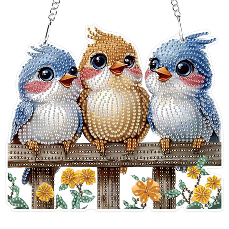 MXJSUA Three Birds Special Shaped Hanging Diamond Painting Art Kits for Adults, Crystal Rhinestone Acrylic Gem Art Pendant Ornaments Kit for Home Decoration and Gift MXJSUA