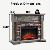 43" Electric Fireplace with Mantel, Electric Fireplace Heater, TV Stand w/Freestanding Electric Fireplace, Stacked Stone Surround, Remote Control, Adjustable Flame Level for Living Room-Light Grey Aitjunz