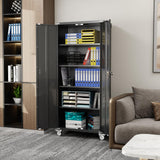 GangMei Black Metal Storage Cabinet with Wheels, 72'' Rolling Locking Garage Cabinet, 4 Adjustable Shelves, Utility Cabinet for Garage, shop, Home, Assemble Required GangMei