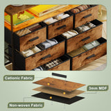 NASHZEN Dresser TV Stand with 7 Drawers, Dresser TV Stand with LED Lights & Power Outlets, Bedroom Dresser, Chest of Drawers up to 45'' Long TV, Wide Fabric Dresser with Open Shelf (Rustic Brown) NASHZEN