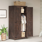 AMERLIFE Farmhouse Armoire Wardrobe Closet with 2 Barn Doors, 71'' Storage Cabinet with Hanging Rod & Shelf, Versatile Clothing Storage for Bedroom, Espresso AMERLIFE