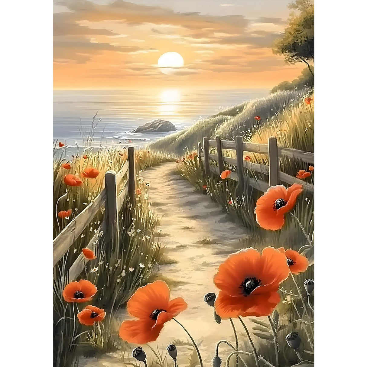 MXJSUA Sea Sunrise 5D Diamond Painting Kits for Adults, Scenery Diamond Art Kits for Beginner, DIY Full Round Drill Diamond Dots Gem Art Kits for Home Wall Decor 12x16 Inch MXJSUA