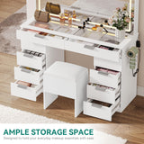 YITAHOME Vanity Set, Makeup Vanity Desk with Adjustable LED Mirror, Power Outlets, 10 Drawers, Magnifying Glass, Tempered Glass Top, Hairdryer Holder, Stool for Bathroom, Makeup Room YITAHOME