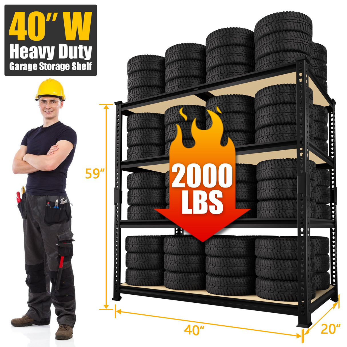 PrimeZone 40" W x 20" D x 59" H Heavy Duty Storage Shelves, 4 Tier Adjustable Garage Shelving Unit, Metal Organizer Shelf Utility Rack for Warehouse Pantry Closet Kitchen, Black, 2 Pack PrimeZone