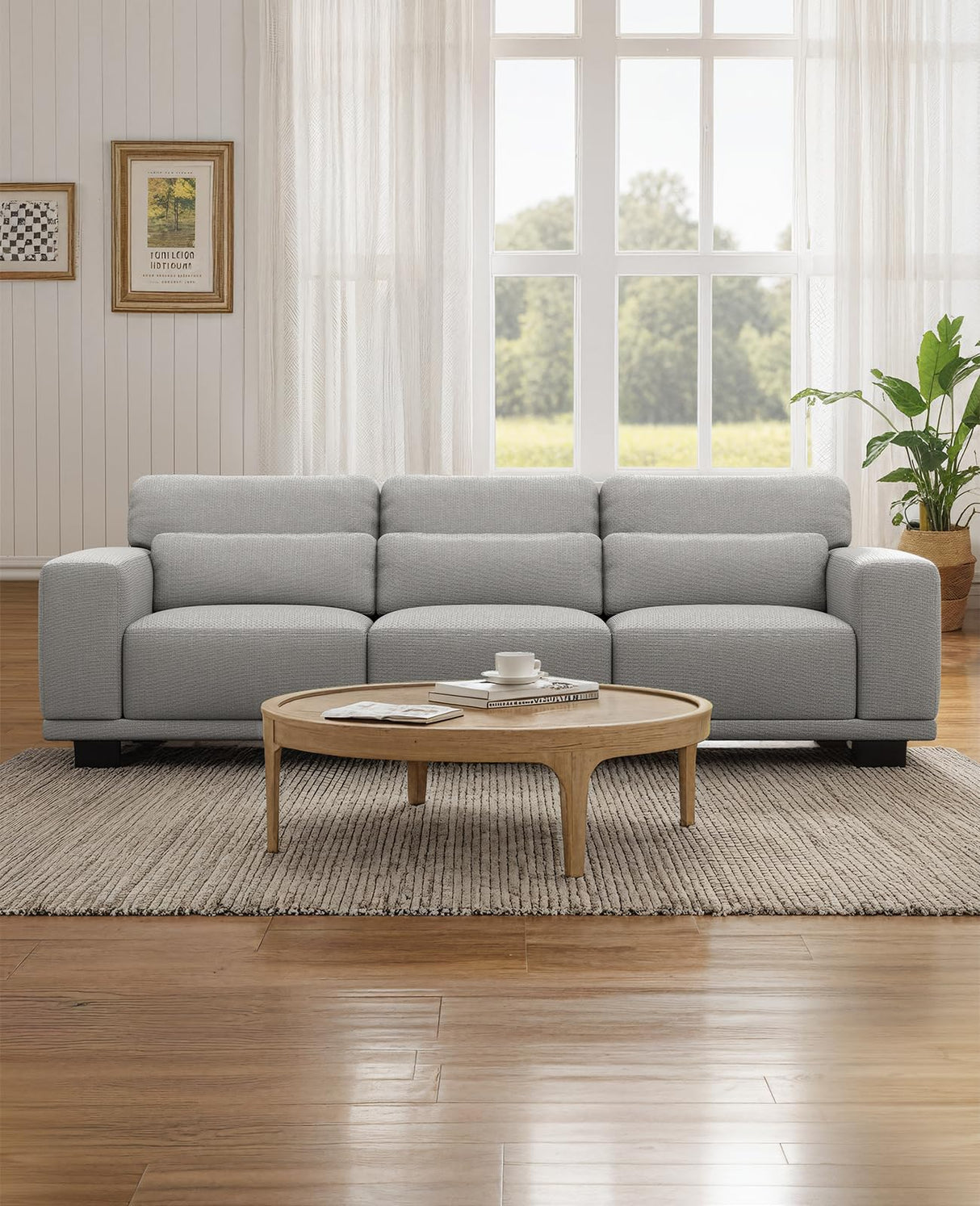 Marsail 89" Sofa, 3 Seater Couch for Living Room, Modern Sofa with Deep Seats Supportive Cushion and Wide Armrests, Easy to Clean with Removable Covers, Linen Fabric, Grey Marsail