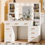 DYHOME Makeup Vanity Desk with Mirror and Lights & Charging Station, 49" Large White Vanity Desk with 3 LED Light Modes, Make Up Vanity Table Makeup Desk with 7 Drawers & 3 Cabinets for Bedroom DYHOME