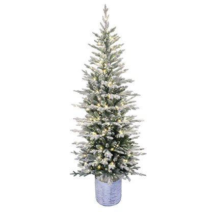 Puleo International Pre-Lit Potted Flocked Arctic Fir Pencil Artifical Artificial Christmas Tree, Green, 301-PTO9760-60LW120