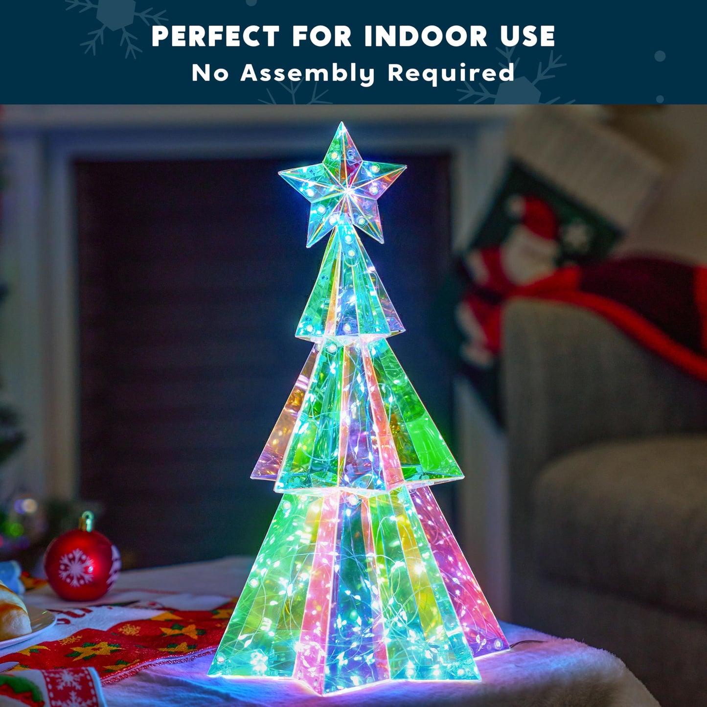 Joiedomi 15 in Prismatic Iridescent Christmas Tree Light Decorations, Prismatic Christmas Decor, 100 LED Cool White Lights for Indoor Holiday Décor, Christmas Eve Night Décor