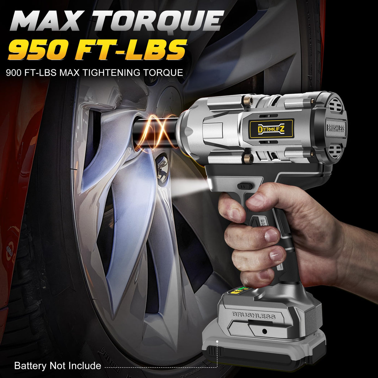 Cordless Impact Wrench 1/2 inch for DeWalt 20v Battery, Impact Wrench 900Ft-lbs(1200N.m) High Torque Brushless Electric Impact Gun, Power Impact Driver with 4-Mode Speed, LED Work Light(no battery) DIYtoolifz