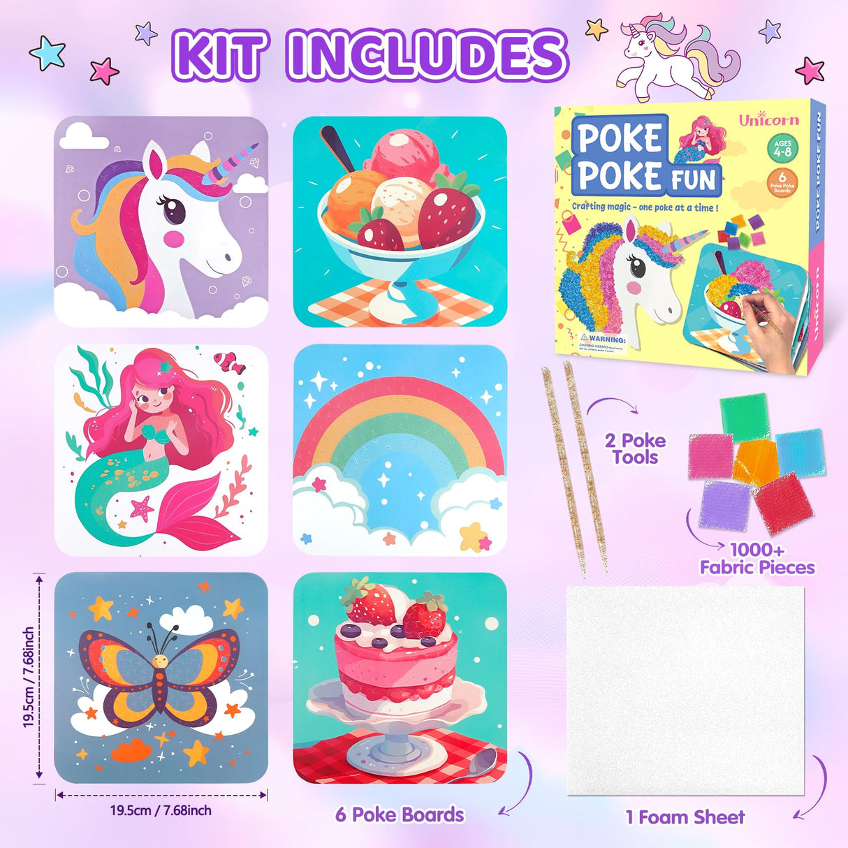Poke in Art for Kids Unicorns Rainbow Mermaid Butterfly Cupcake Arts and Crafts for Kids 4-8 Boys Girls Home Decor Birthday Christmas Gifts 6 DIY Themes Creative Activity Game Plunack